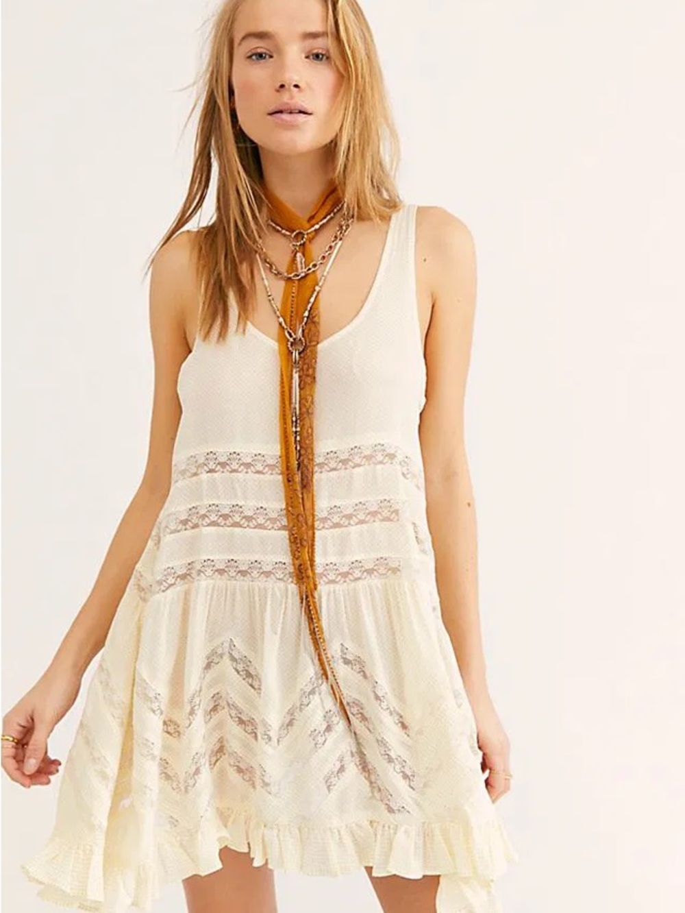 Free People Voile Trapeze Slip Dress In Cream